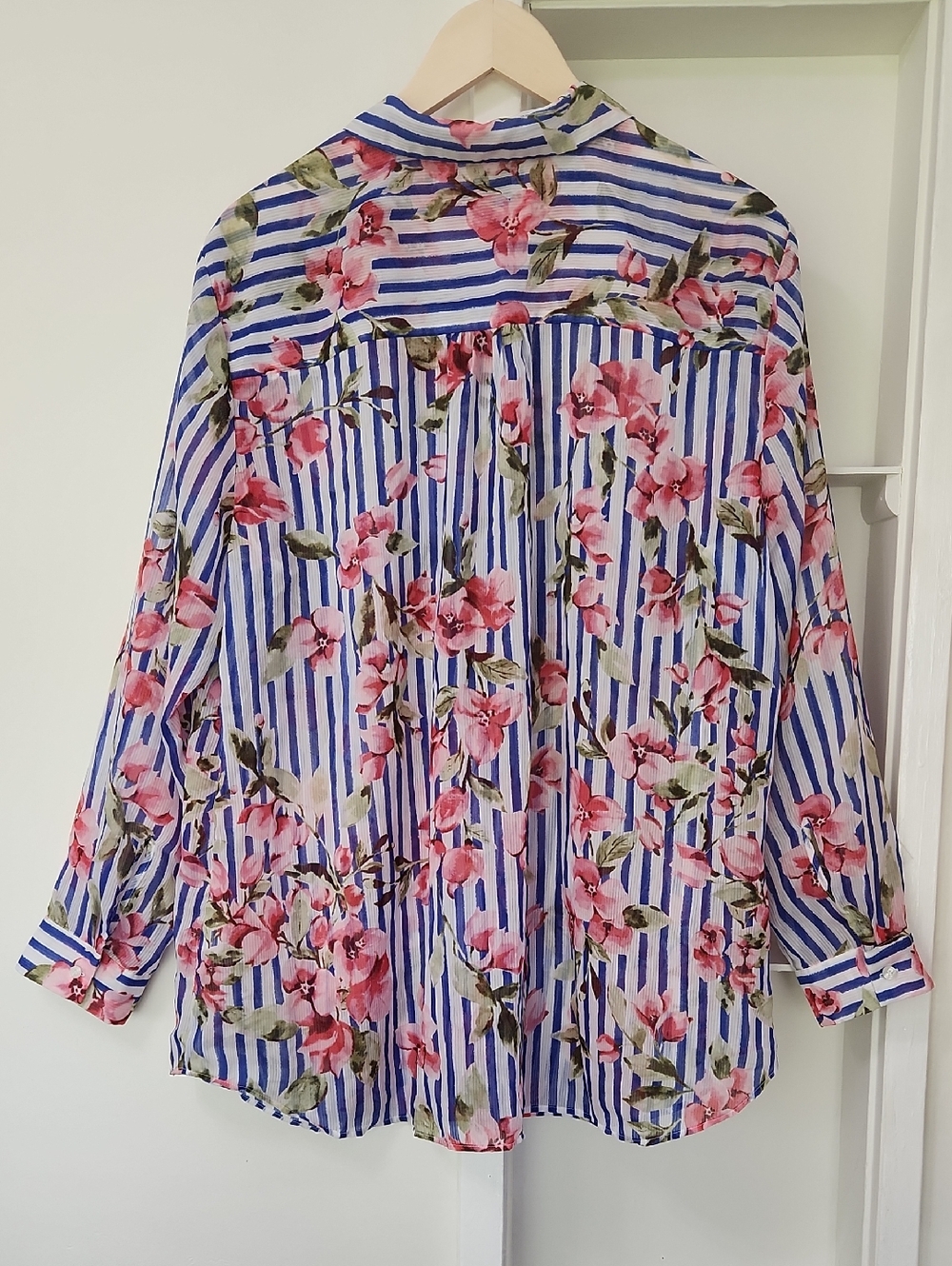 Talbots Striped Floral Long Sleeve Button Down Chiffon Blouse Size 2X - Picture 2 of 12